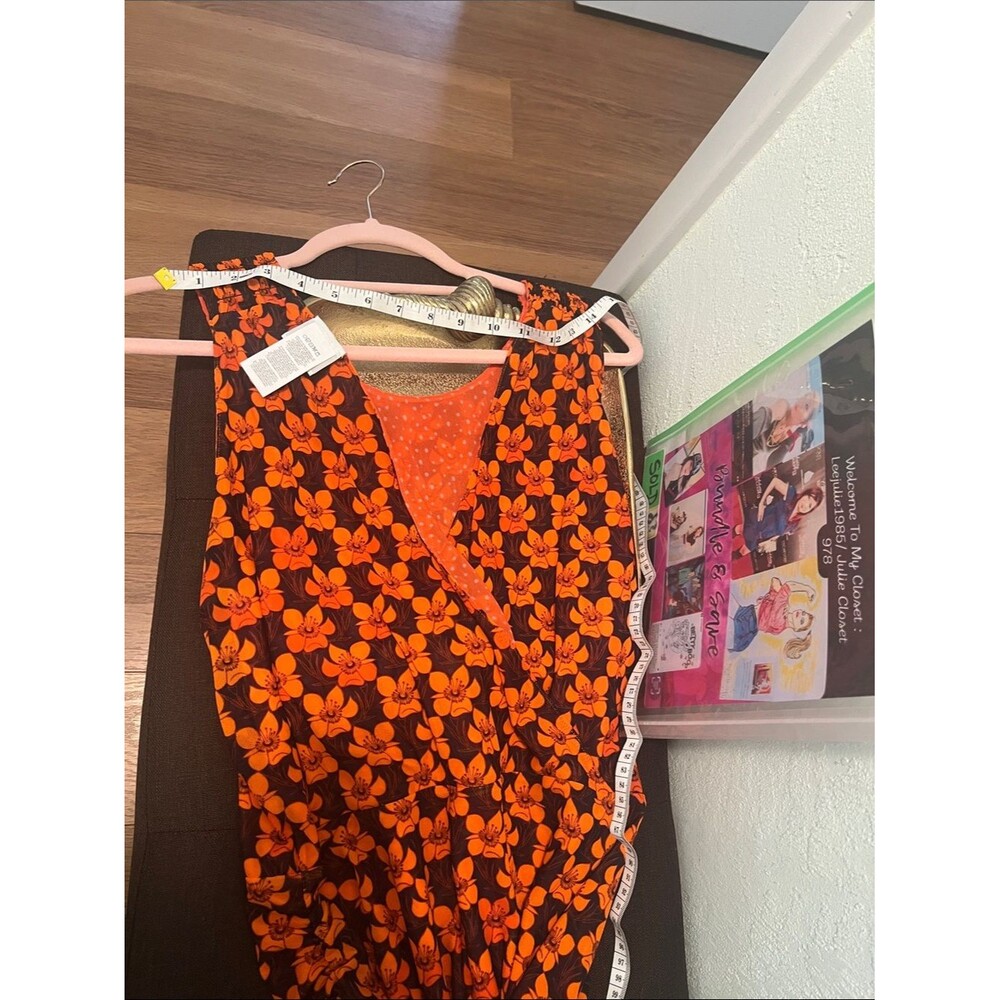 #2128**Sleeveless Orange Floral Wrap Dress for Women - Picture 3 of 10